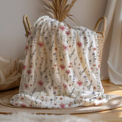 Personalized Wildflower Baby Blanket, Custom Baby Name Blanket