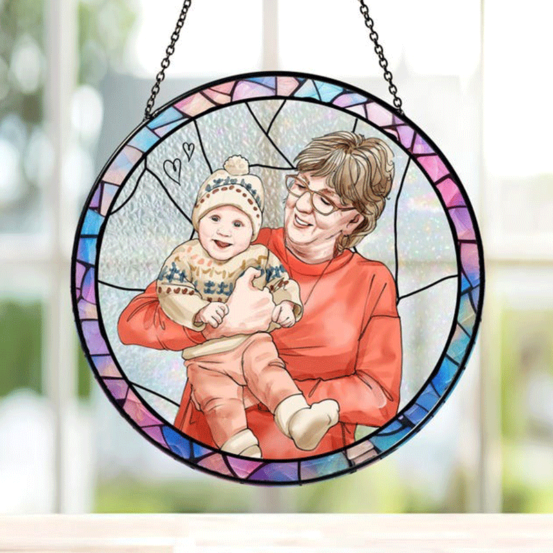 Personalized Grandma And Grandkids Portrait Stained Glass
