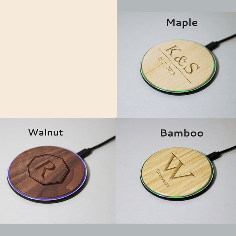 Personalized Name & Logo Wooden Wireless Charger Station