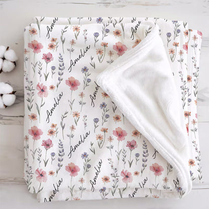 Personalized Wildflower Baby Blanket, Custom Baby Name Blanket