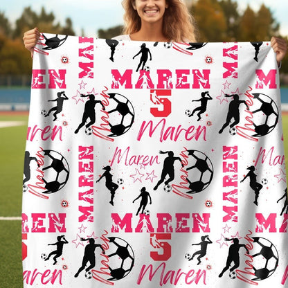 Custom Name Soccer Blanket, Personalized Soccer Girl