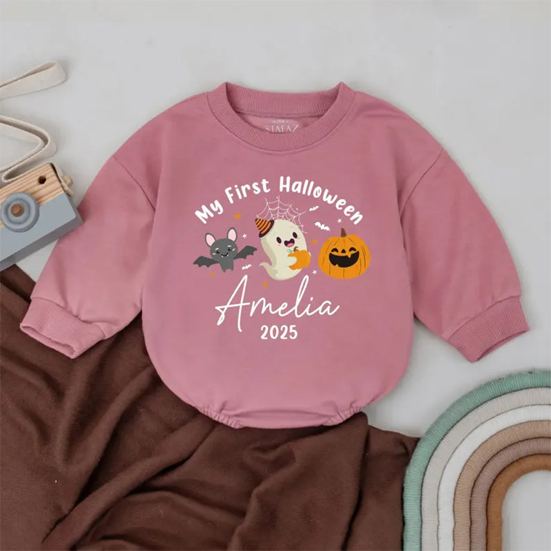 My First Halloween Baby Romper, Personalized Name Bodysuit, First Halloween Outfit