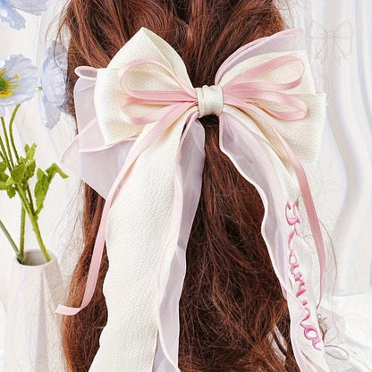 Customizable Pink Bow Hair Clip for - Personalized Name Embroidery