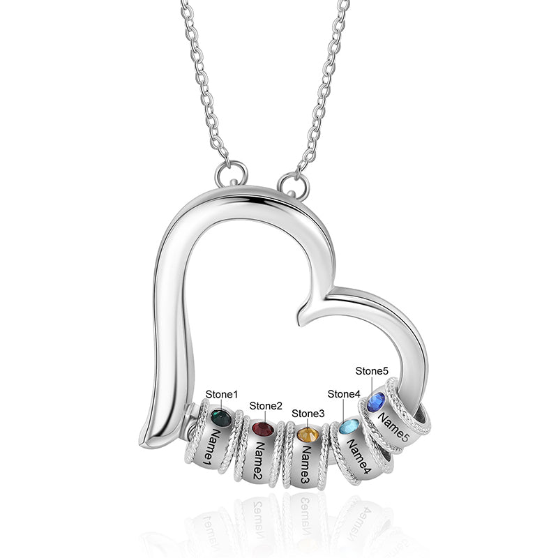Personalized Family Heart Pendant Necklace 1 2 3 4 5 6 Birthstone Name Custom