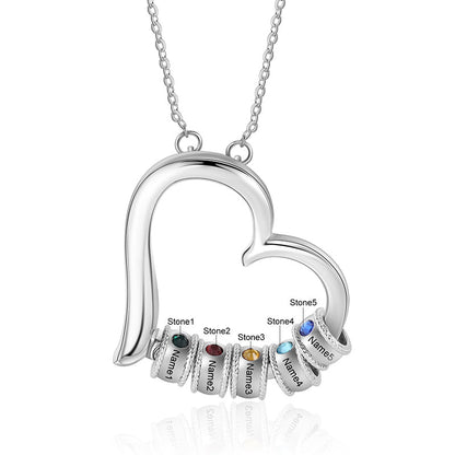 Personalized Family Heart Pendant Necklace 1 2 3 4 5 6 Birthstone Name Custom