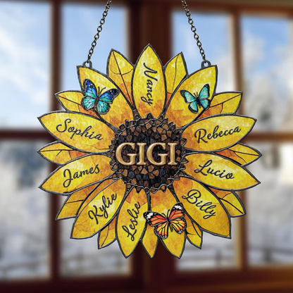Personalized Sunflower Suncatcher, Custom Family Names