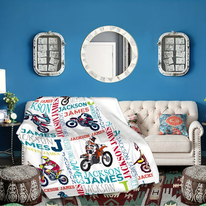 Text Customized Motorcycle Print Fleece Blanket