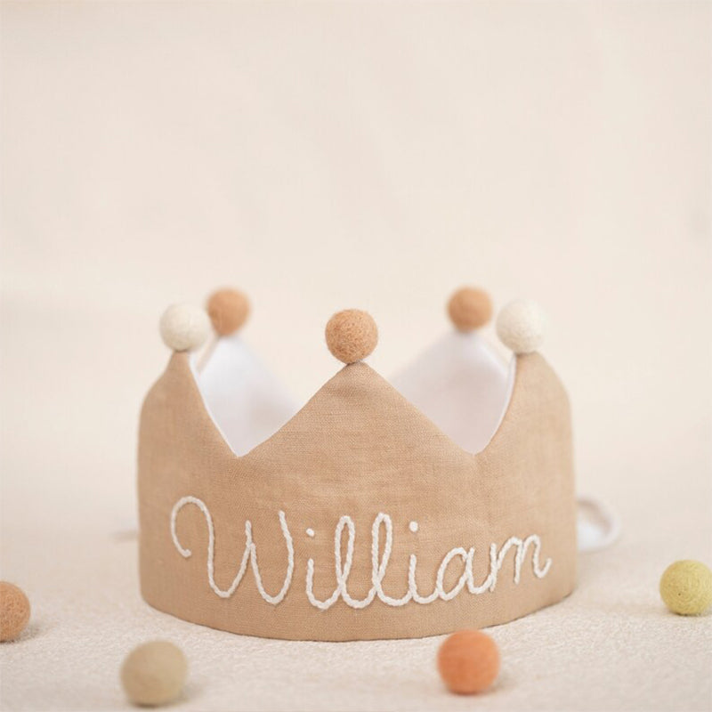 Custom Linen Birthday Crown for Birthday | Personalized Gifts with Hand Embroidered Name