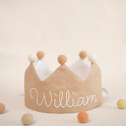 Custom Linen Birthday Crown for Birthday | Personalized Gifts with Hand Embroidered Name