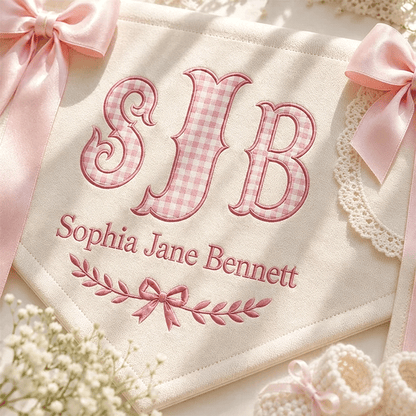 Embroidered Baby Banner, Monogram Hospital Sign, Birth Stats Tag