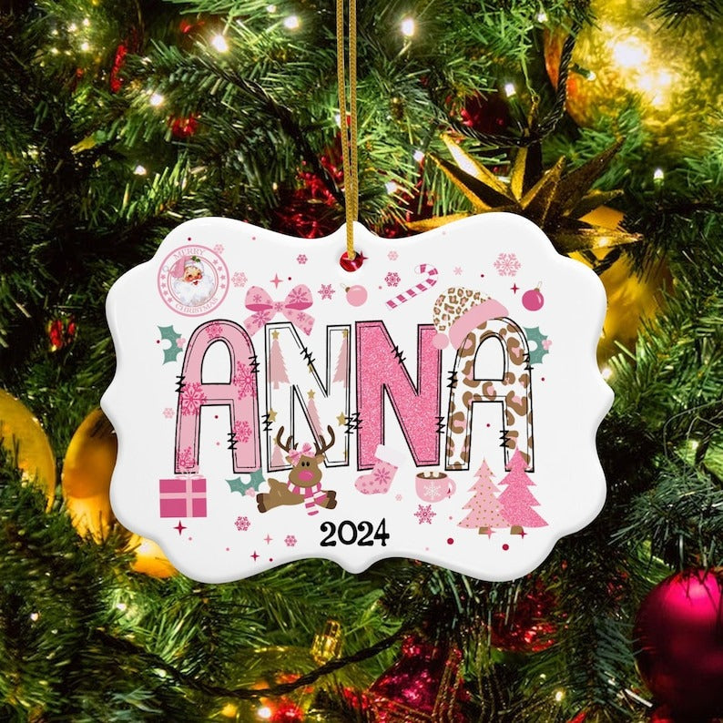 Personalized Girls Name Christmas Ornament, Cute Christmas Ornament for Kids