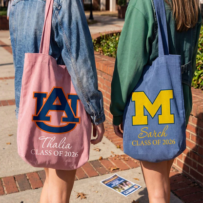Class of 2026 Corduroy Tote Bag College Grad Gifts Zipper Book Bag Graduation Gift
