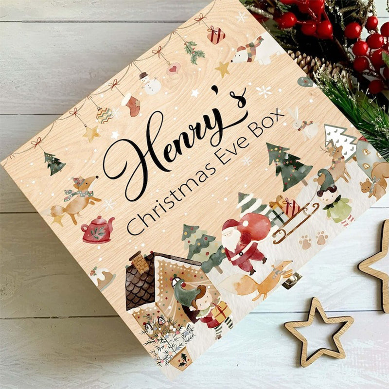 Personalized Christmas Eve Box For Kids, Christmas Santa Wooden Gift Box