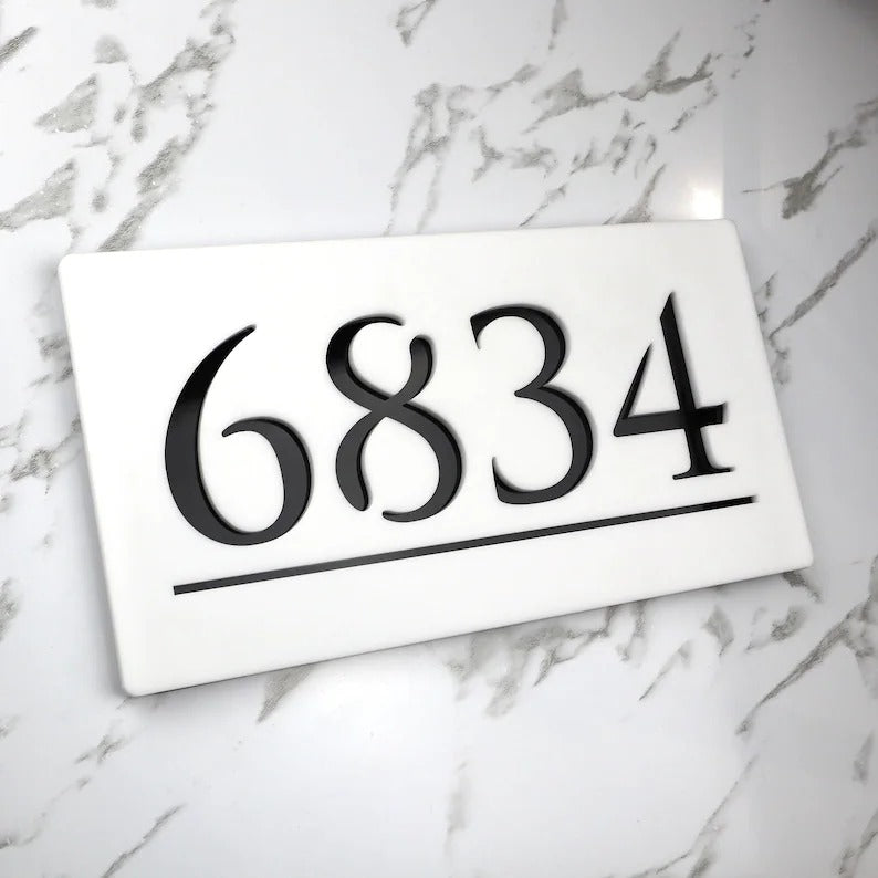 Laser Cut Matt Black & Gold Mirror Floating House Sign Door Address Laser Number Plaques