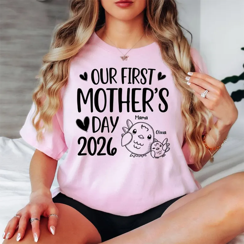 Custom Mama Tee, Personalized Our First Mothers Day 2026 Shirt