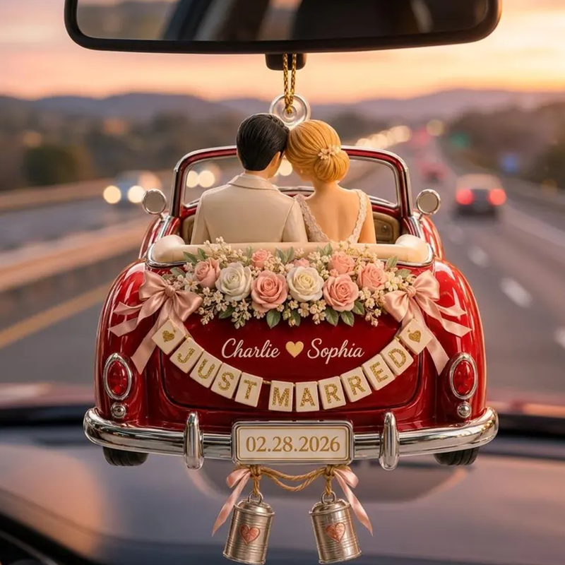 Personalized Just Married Wedding Car Ornament