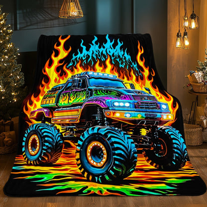 Truck Flame Neon Glow-in-the-Dark Printed Flannel Blanket