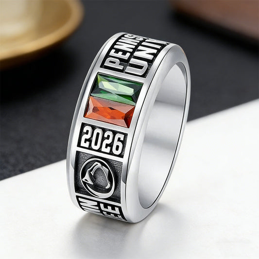 Personalized Sterling Silver High School College Class Band Birthstone Ring Graduation Gift