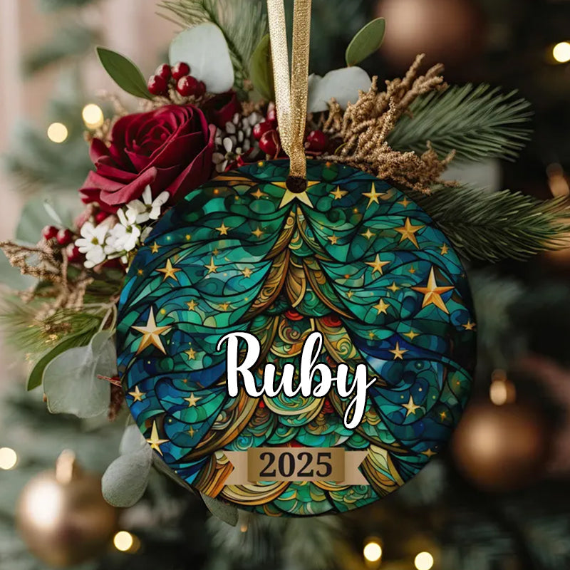 Custom  Christmas Tree Ornament 2025, Stained Glass Holiday Decoration