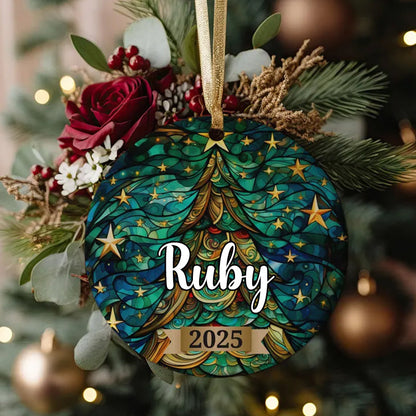 Custom  Christmas Tree Ornament 2025, Stained Glass Holiday Decoration