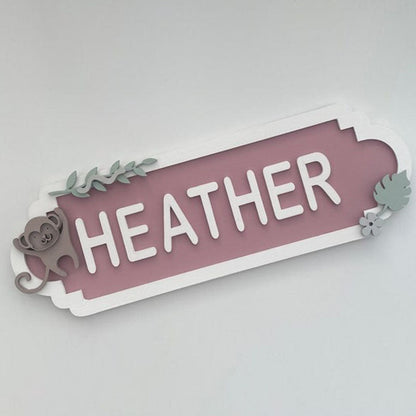 Personalised Street Sign Name Plaque - Monkey Design - Bedroom Door Name Plate