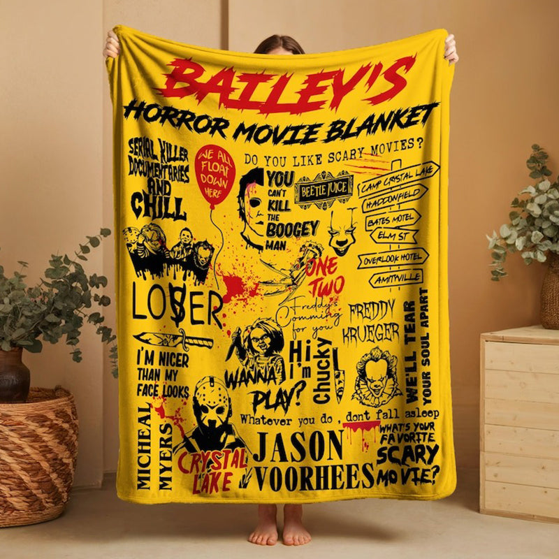 Custom Name Horror Movie Blanket: Freddy, Michael Myers Halloween Decor