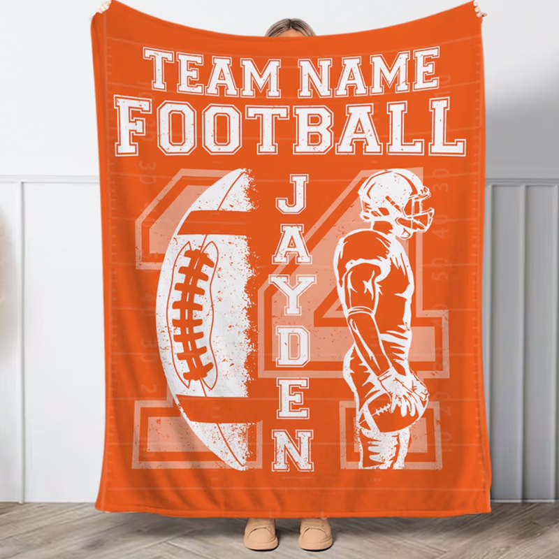 Personalized Football Blanket, Custom Name and Number for Football Player