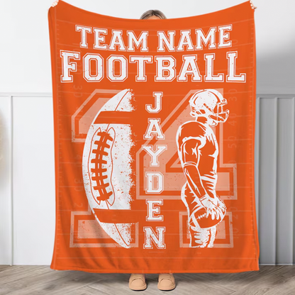 Personalized Football Blanket, Custom Name and Number for Football Player