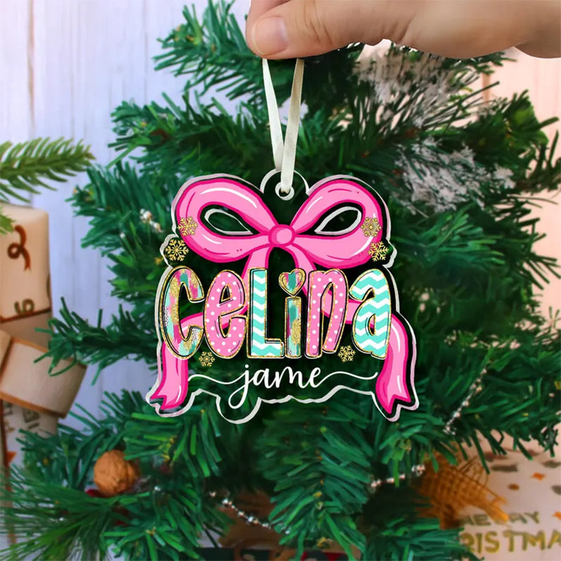 Personalized Coquette Christmas Ornament: Custom Acrylic Name