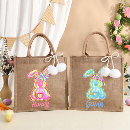 Personalized Easter Tote bag with Bunny,Easter Basket gift,Easter Bag with Name,Easter Gift