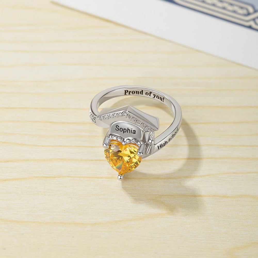 Bachelor's hat ring Women's customizable class ring Graduation Gift