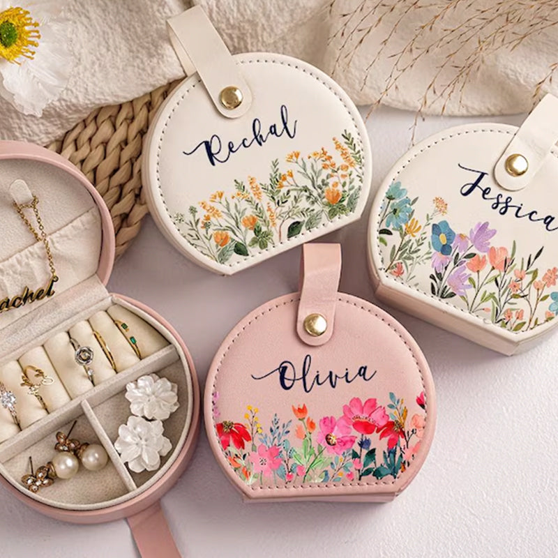 Personalized Birth Flower Jewelry Box: Custom Name Travel Keepsake