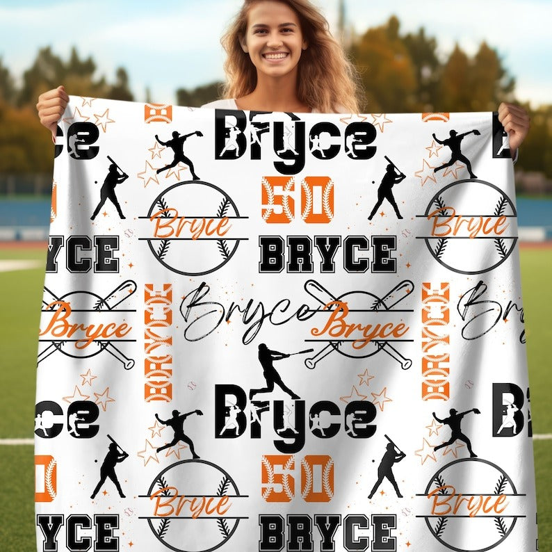 Baseball Boy Personalized Blanket, Custom Name Collage with Baseball Pattern Throw