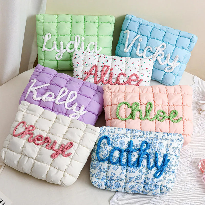 Personalized Quilted Nylon Makeup Bag,Custom Quilted Zipper Pouch