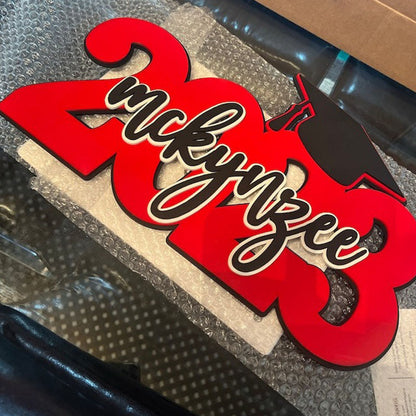 Deluxe Grad Sign, Personalized Name, Graduation Cap Wood Sign