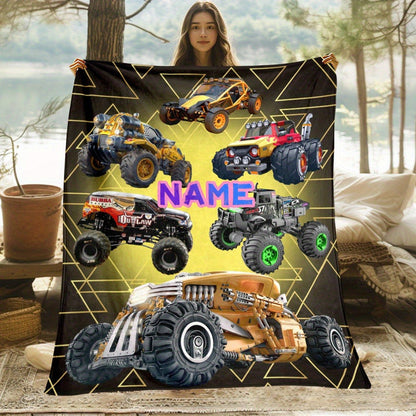 Custom Name Cozy Blanket: Featuring Cool Cross Country Vehicles