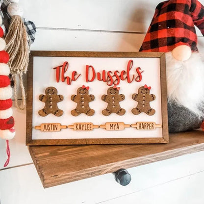 Gingerbread Family Sign, Christmas Home Decor, Personalized Gingerbread Family