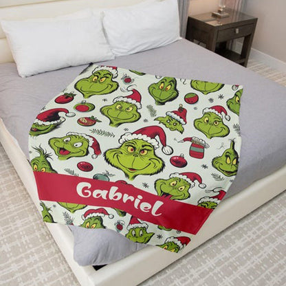 Custom Name Grinch Blanket, Cartoon Blanket For Boy and Girl