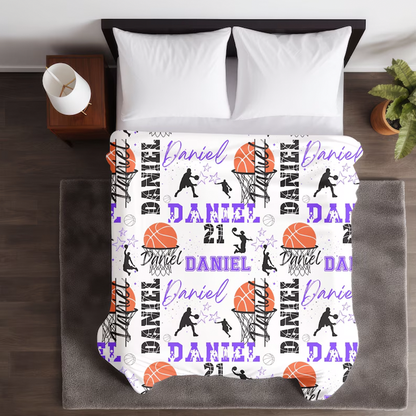 Basketball Girl or Boy Personalized Blanket, Custom Name Basketball Throw