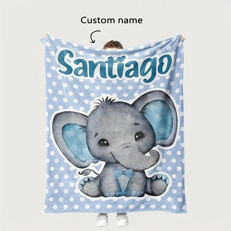 Customizable Name Elephant Plush Fleece Blanket