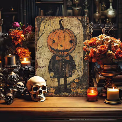 Primitive Pumpkinhead Halloween Decor Metal Art Sign Mantle Decoration