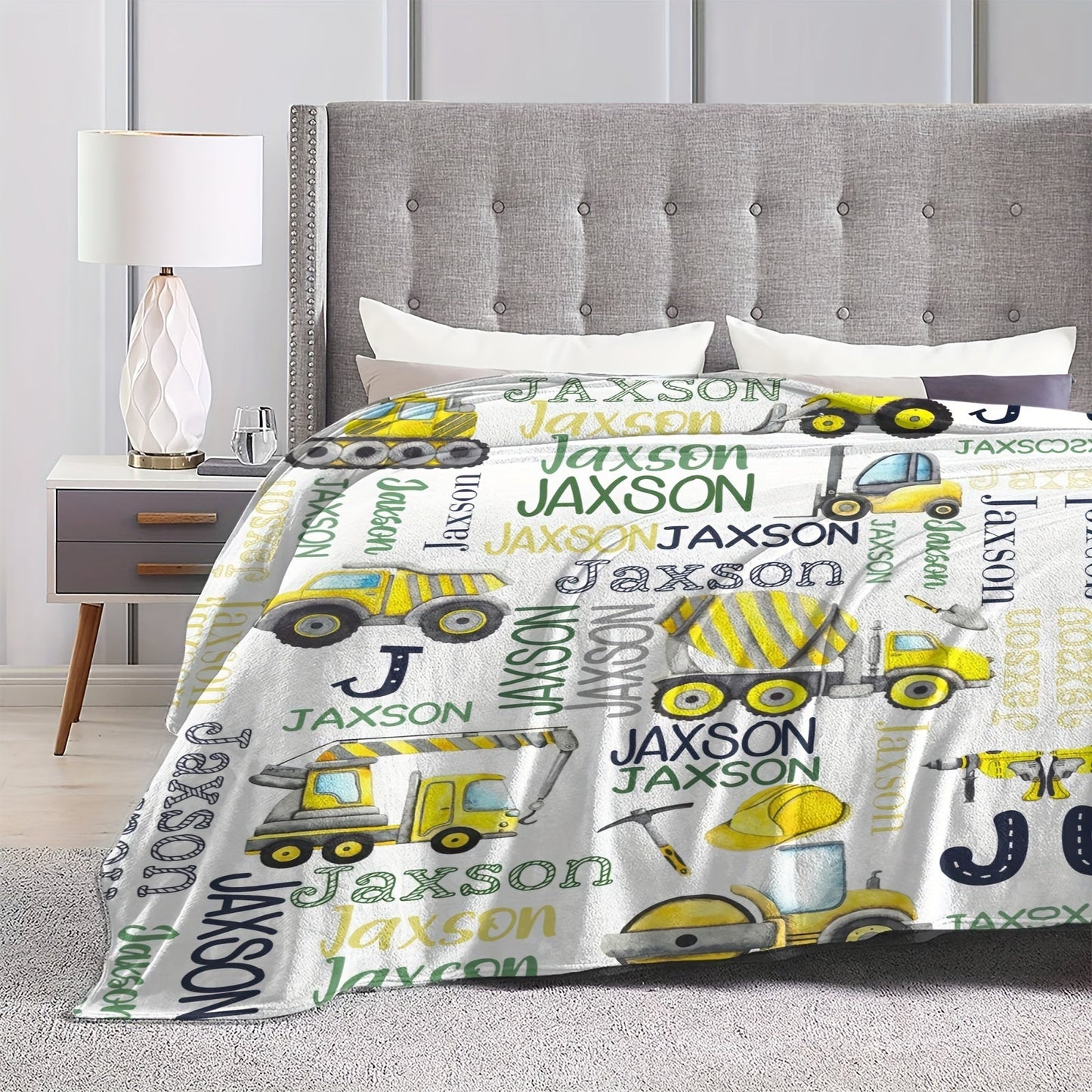 Personalized Construction Fleece Blanket with Name