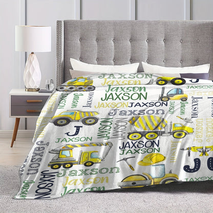 Personalized Construction Fleece Blanket with Name