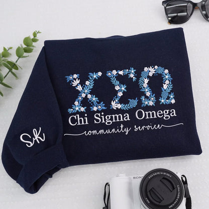 Embroidered Floral Letter Hoodie: Custom University Greek Apparel