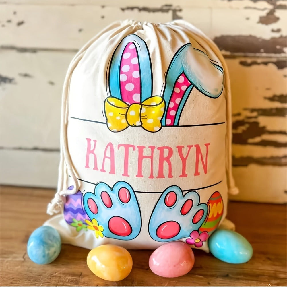 Personalized Name/Text Bunny Rabbit Easter Egg Hunt Treat Bag