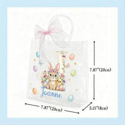 Personalized Pink Bow Ribbon Colorful Easter Eggs Gift Bag