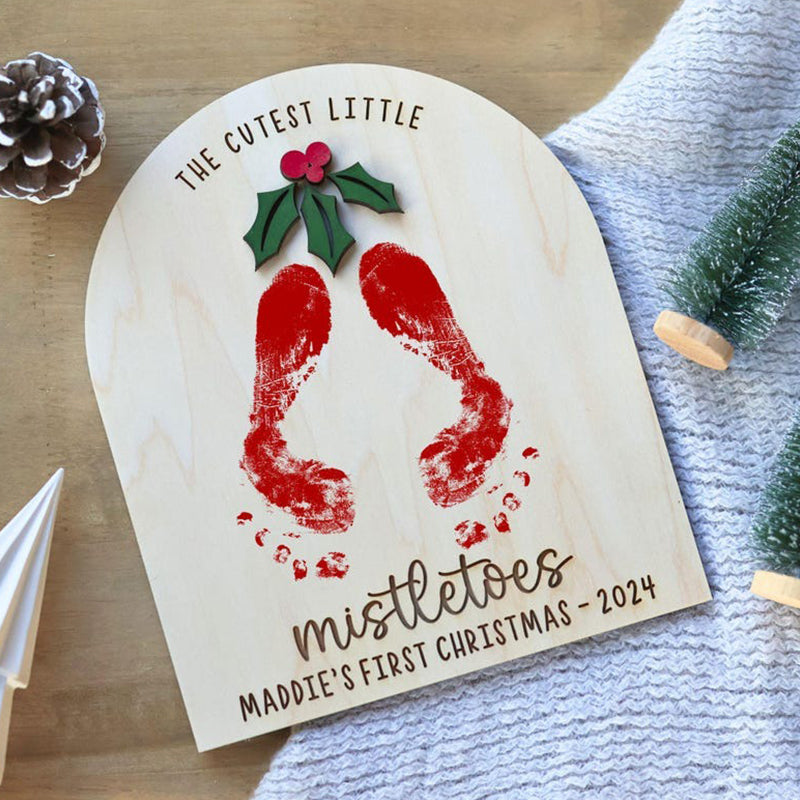 Baby Footprint Mistletoes Christmas Sign DIY Baby's First Christmas