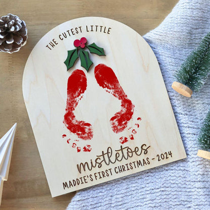 Baby Footprint Mistletoes Christmas Sign DIY Baby's First Christmas