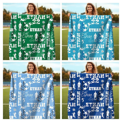 Personalized Soccer Boy Blanket, Custom Name Football Throw