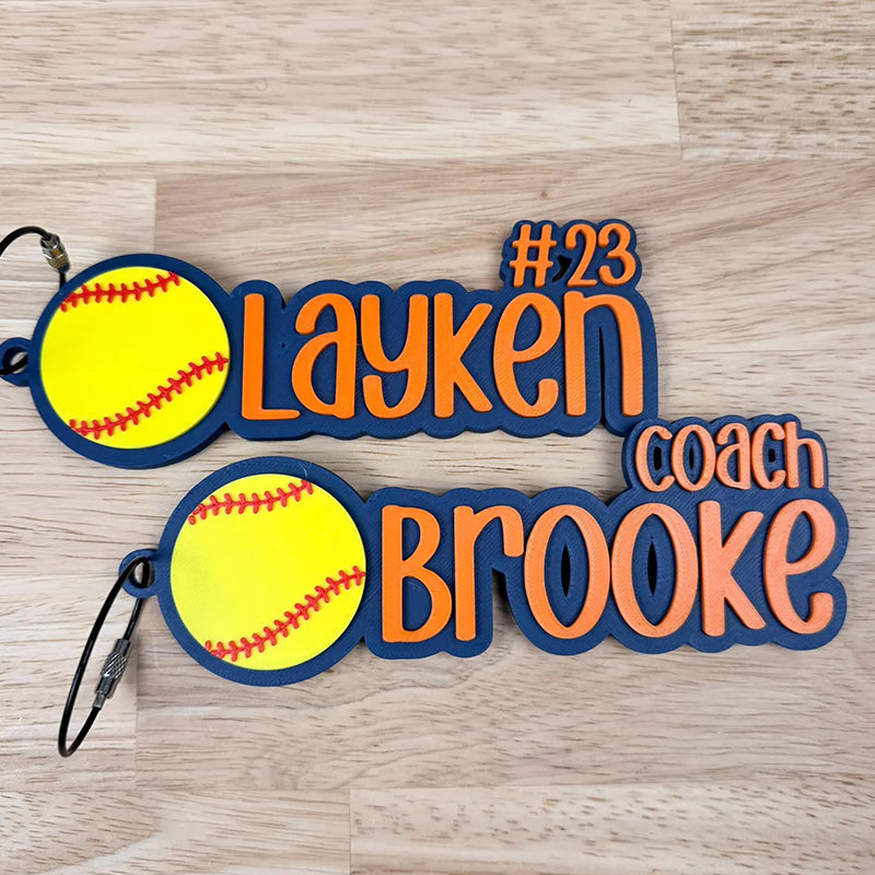 Personalized Softball Keychain | Backpack Tags, Bag Tag, Kid's Name Tags